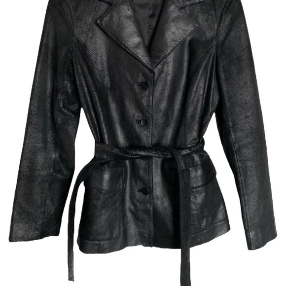 Burberry Leather Belted Jacket Black Leather BURBERRY London Coat Size S - 38 - Picture 7 of 16